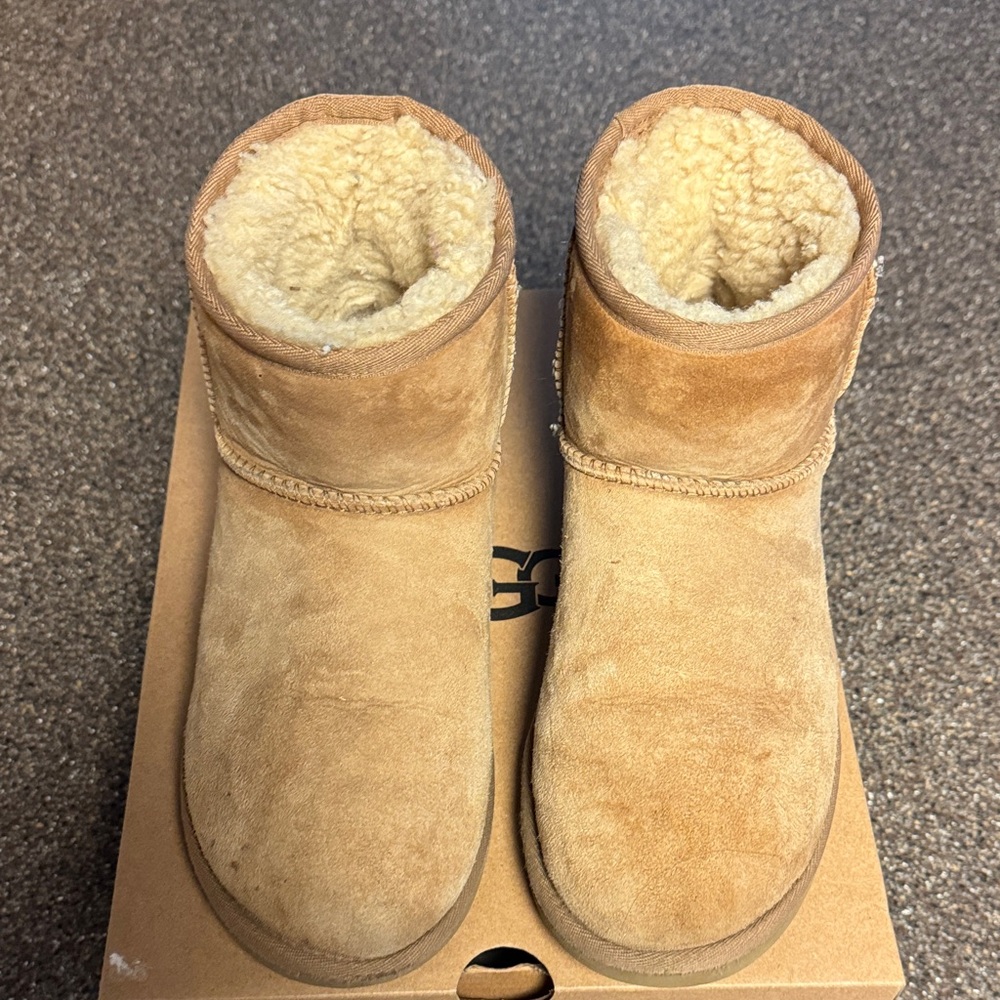 UGG CLASSIC MINI Tan Suede Shearling Boots